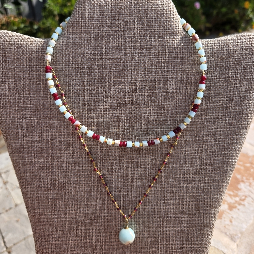 Sold -Garnet, Jasper and Brass Necklace